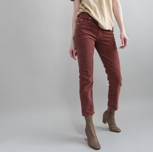 Anthropologie AMO Chelsea Crop Slim Leg Corduroy Pants Rust High Rise Stretch